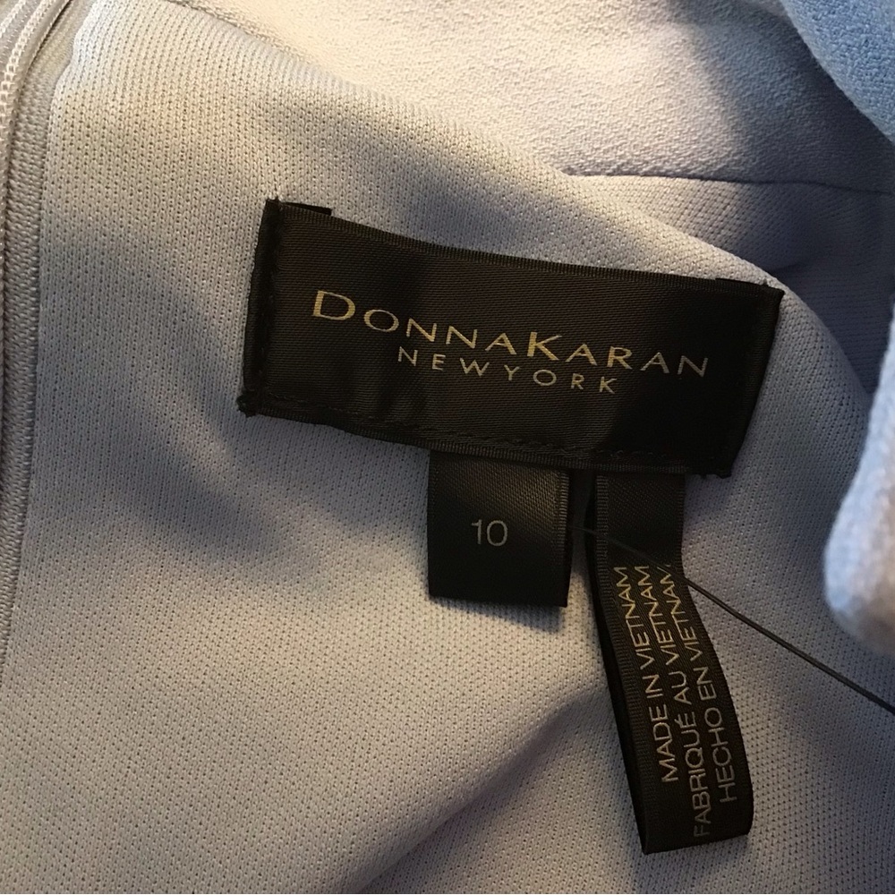 Donna Karan New York Blue Crepe Belted Three Quarter Sleeve V Neck Dress Size 10 - Picture 8 of 10